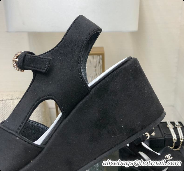 Best Grade Chanel Sandals Velvet Black 6080409
