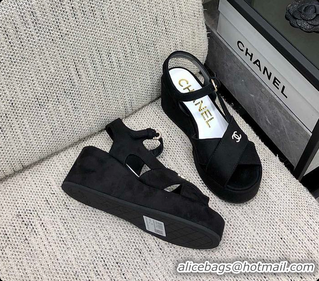 Best Grade Chanel Sandals Velvet Black 6080409