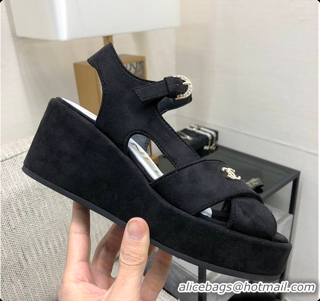 Best Grade Chanel Sandals Velvet Black 6080409