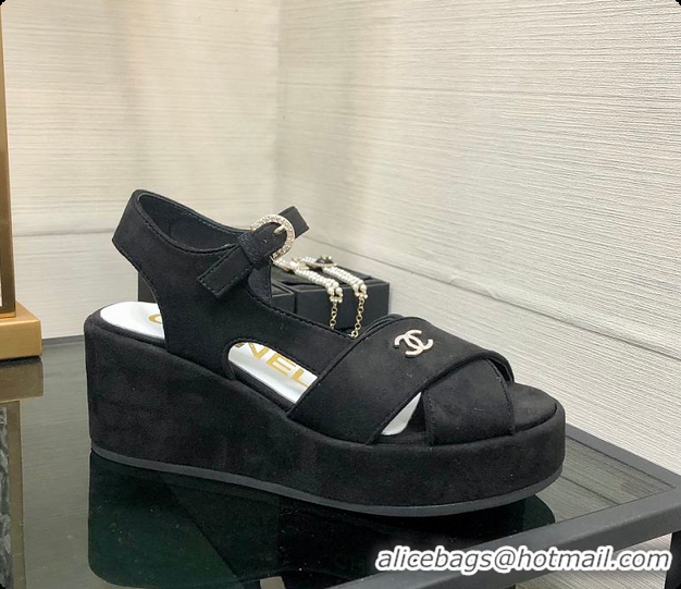 Best Grade Chanel Sandals Velvet Black 6080409