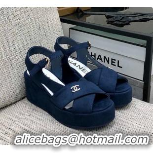 Cheap Price Chanel Sandals Velvet Blue 6080410