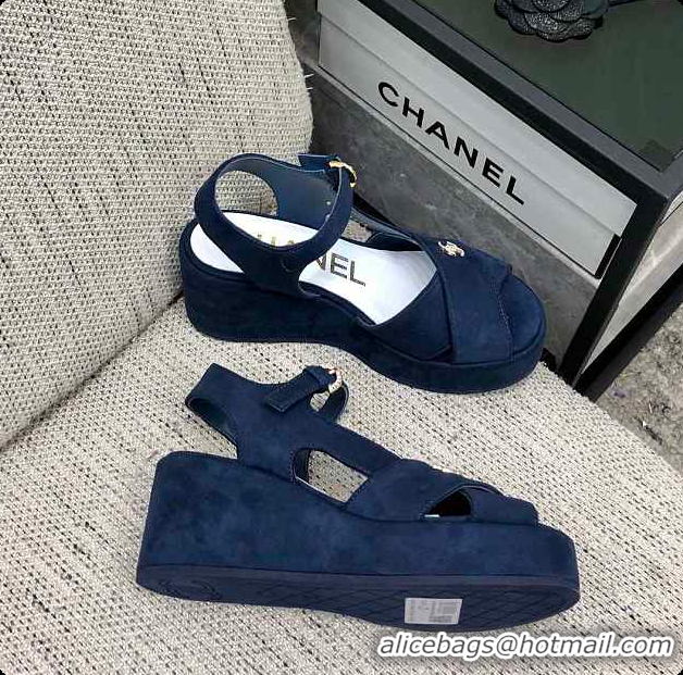 Cheap Price Chanel Sandals Velvet Blue 6080410
