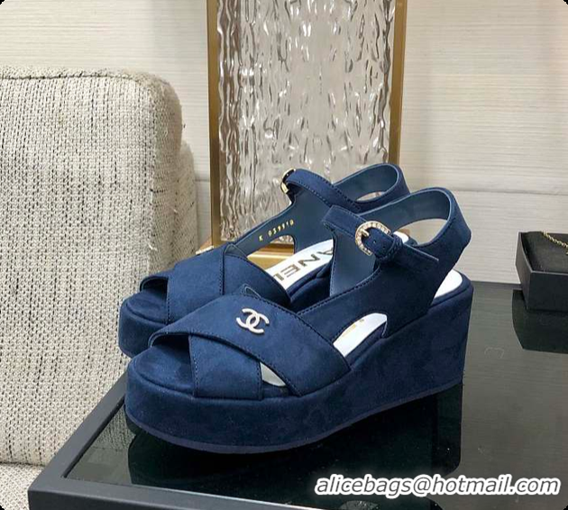 Cheap Price Chanel Sandals Velvet Blue 6080410