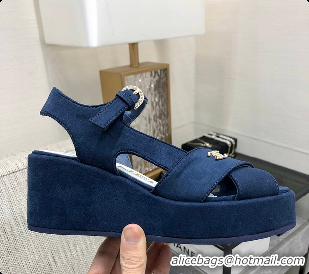 Cheap Price Chanel Sandals Velvet Blue 6080410