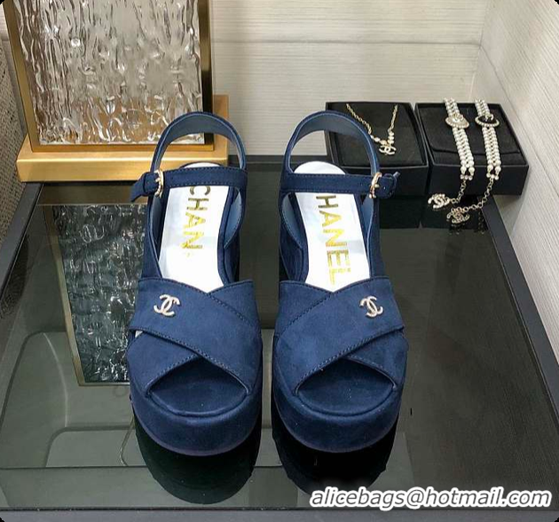 Cheap Price Chanel Sandals Velvet Blue 6080410