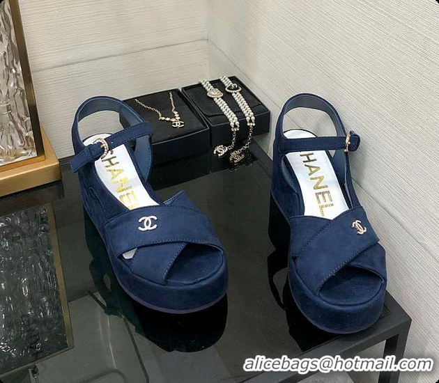 Cheap Price Chanel Sandals Velvet Blue 6080410