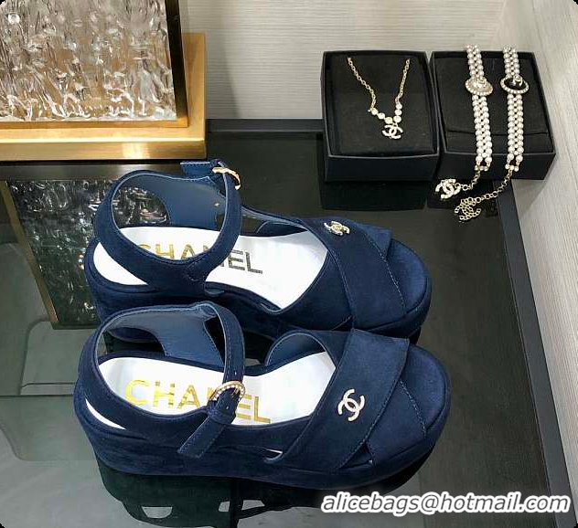 Cheap Price Chanel Sandals Velvet Blue 6080410