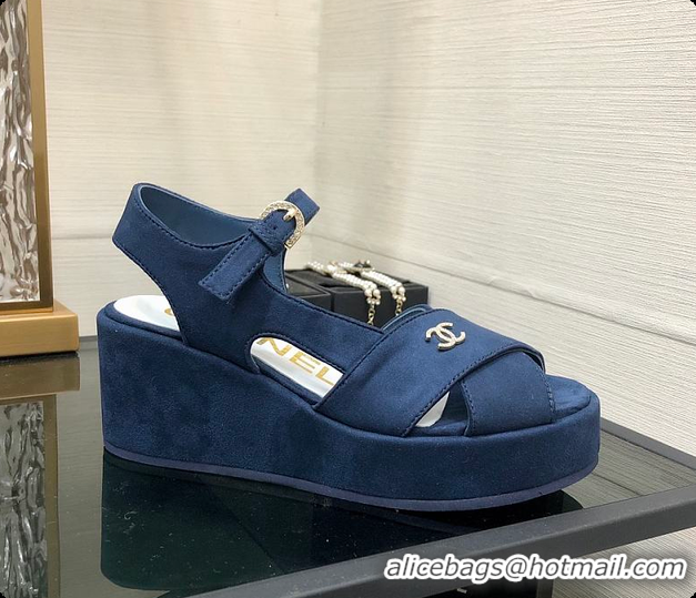 Cheap Price Chanel Sandals Velvet Blue 6080410