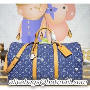 Famous Brand Louis Vuitton Keepall Bandoulière 50 Blue Monogram Denim Flowers M23774