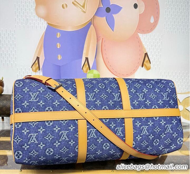 Famous Brand Louis Vuitton Keepall Bandoulière 50 Blue Monogram Denim Flowers M23774