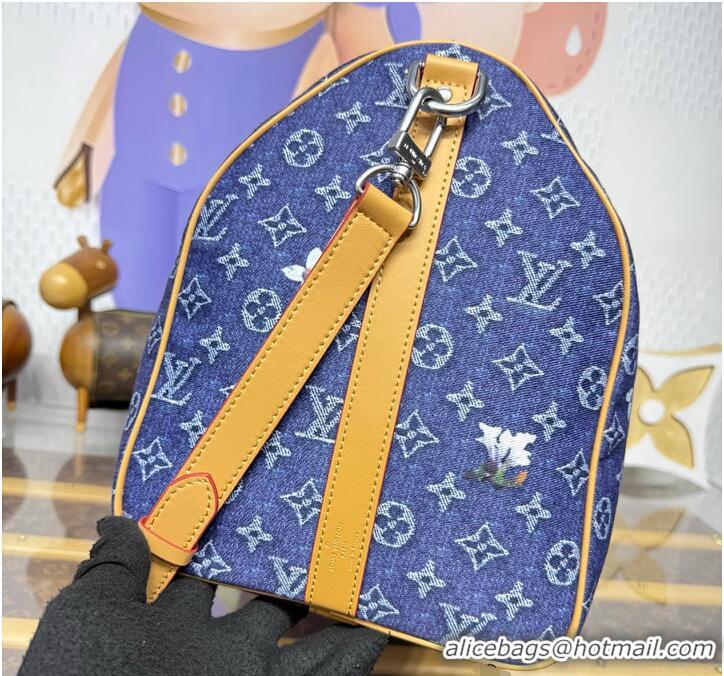 Famous Brand Louis Vuitton Keepall Bandoulière 50 Blue Monogram Denim Flowers M23774