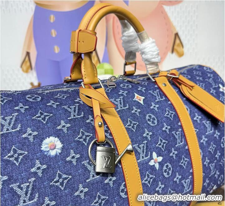 Famous Brand Louis Vuitton Keepall Bandoulière 50 Blue Monogram Denim Flowers M23774