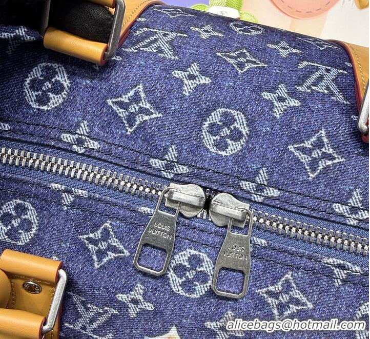 Famous Brand Louis Vuitton Keepall Bandoulière 50 Blue Monogram Denim Flowers M23774