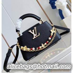 Luxury Cheap Louis Vuitton Capucines East West Mini Black Taurillon leather M25475