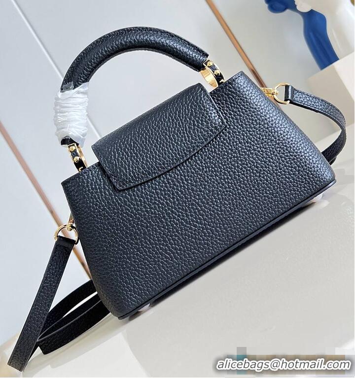 Luxury Cheap Louis Vuitton Capucines East West Mini Black Taurillon leather M25475