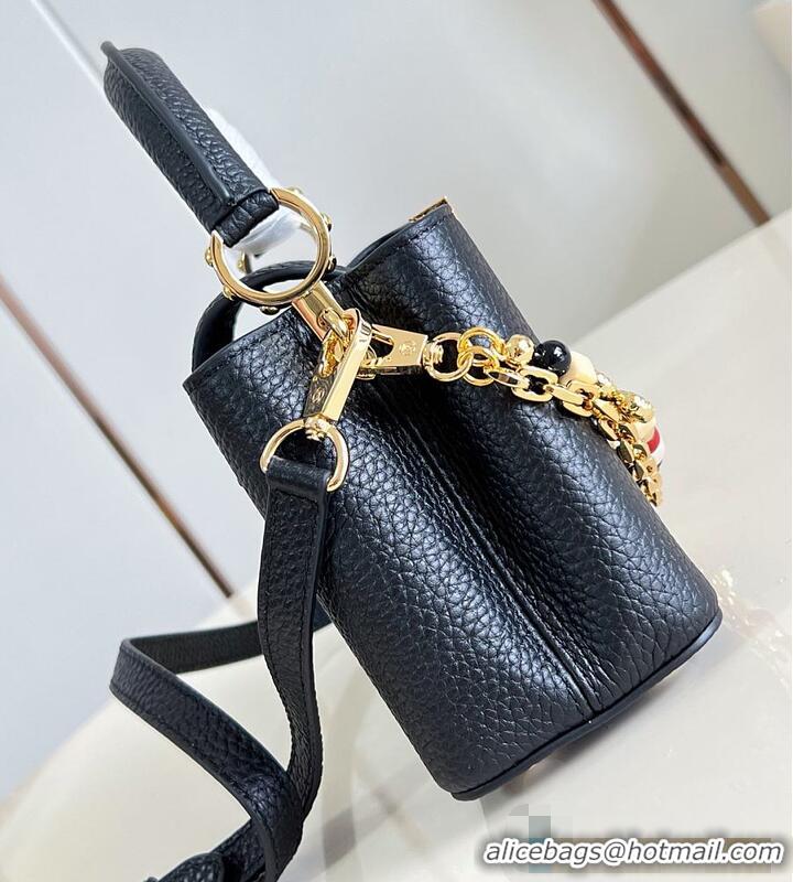 Luxury Cheap Louis Vuitton Capucines East West Mini Black Taurillon leather M25475