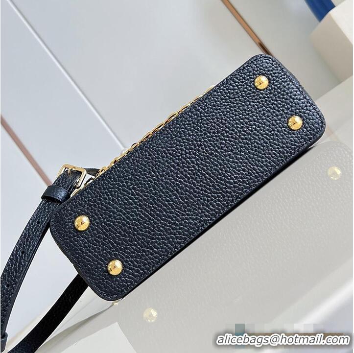 Luxury Cheap Louis Vuitton Capucines East West Mini Black Taurillon leather M25475