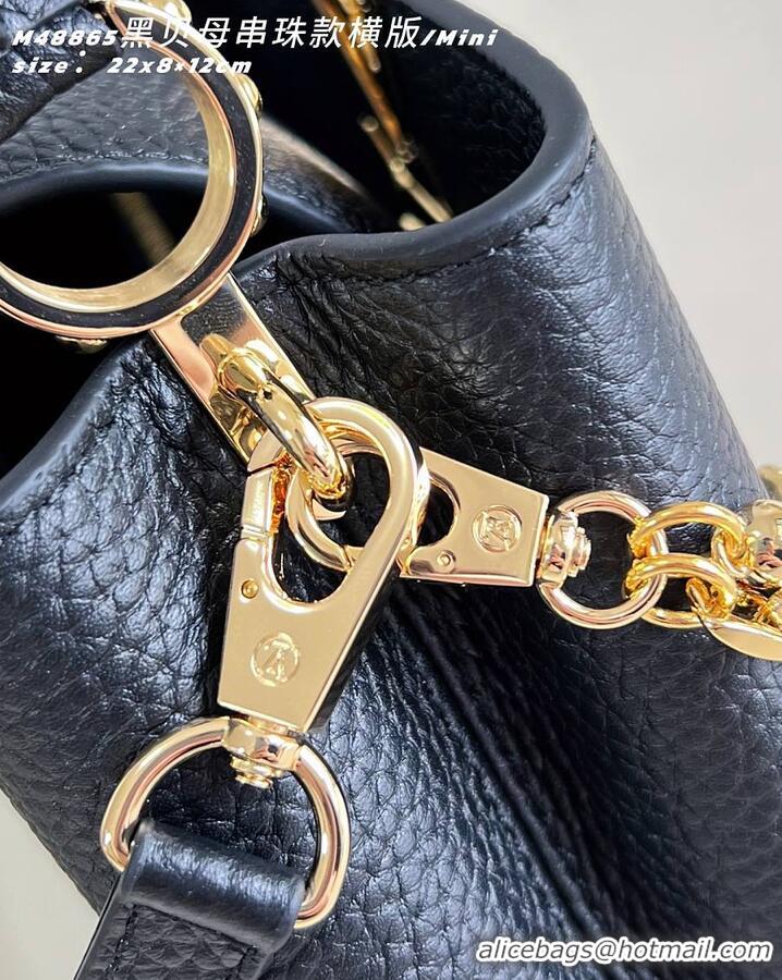 Luxury Cheap Louis Vuitton Capucines East West Mini Black Taurillon leather M25475