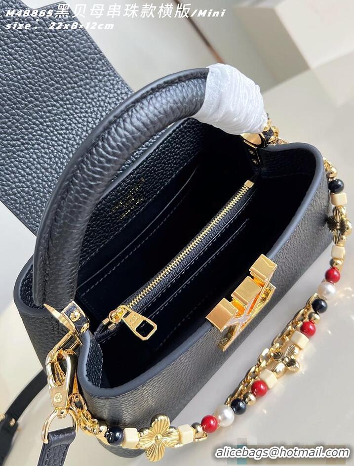 Luxury Cheap Louis Vuitton Capucines East West Mini Black Taurillon leather M25475