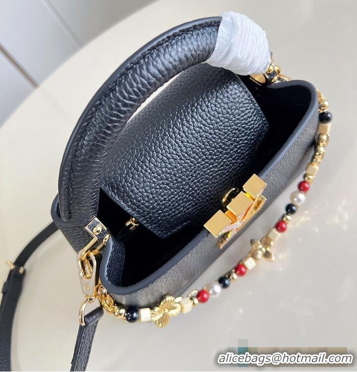 Luxury Cheap Louis Vuitton Capucines East West Mini Black Taurillon leather M25475