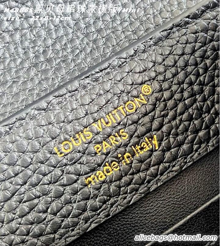 Luxury Cheap Louis Vuitton Capucines East West Mini Black Taurillon leather M25475