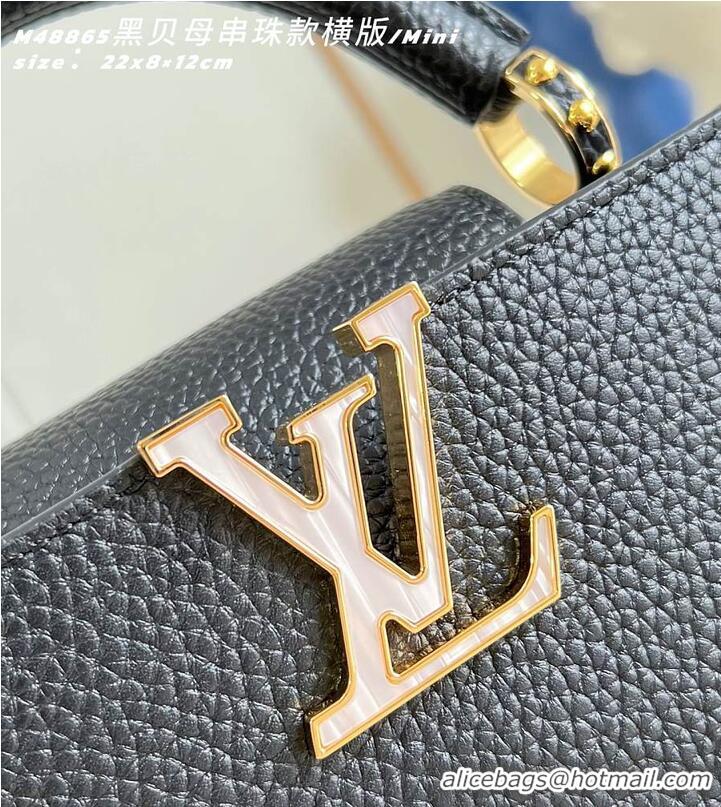 Luxury Cheap Louis Vuitton Capucines East West Mini Black Taurillon leather M25475