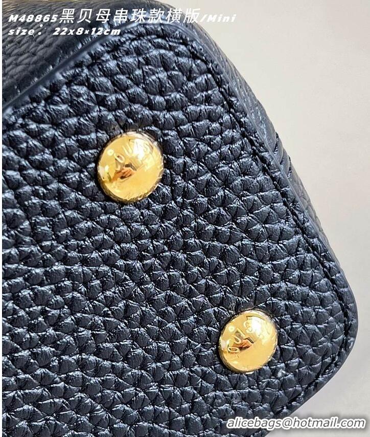 Luxury Cheap Louis Vuitton Capucines East West Mini Black Taurillon leather M25475