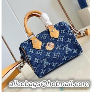 Pretty Style Louis Vuitton Speedy 18 Bandoulière Blue Monogram Flowers Denim M27557