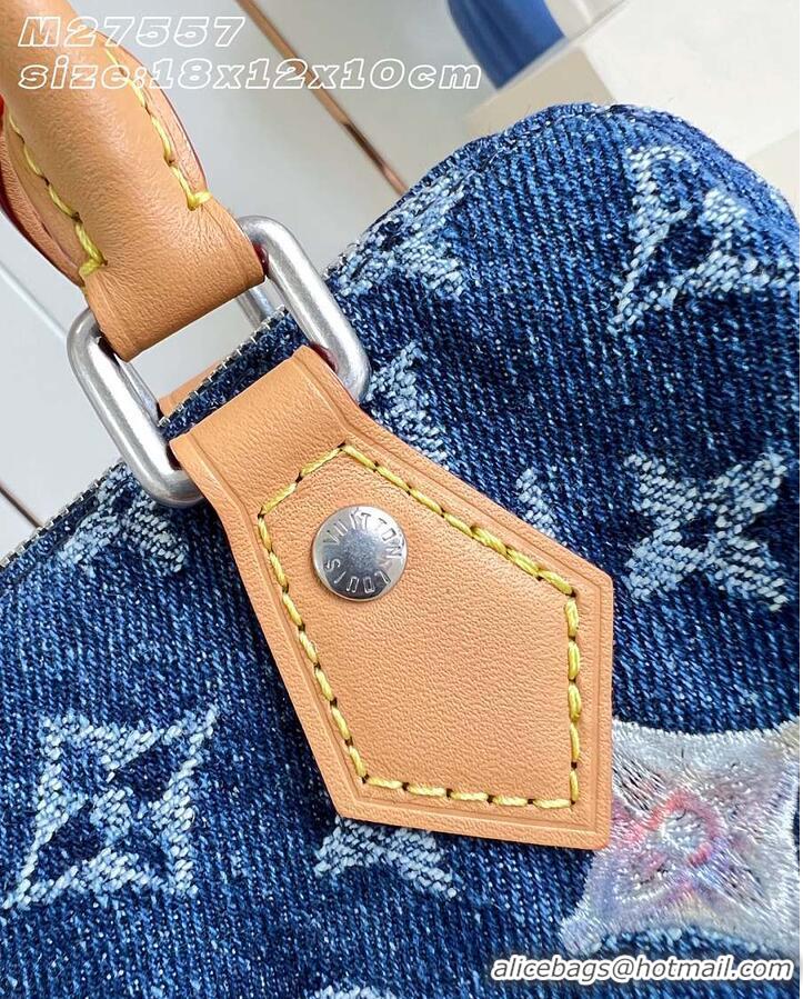 Pretty Style Louis Vuitton Speedy 18 Bandoulière Blue Monogram Flowers Denim M27557