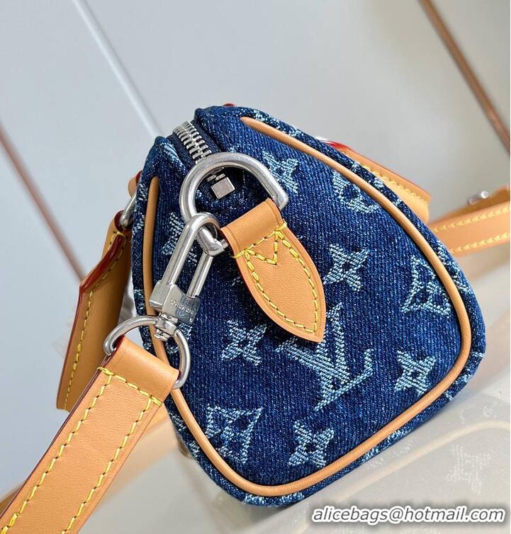 Pretty Style Louis Vuitton Speedy 18 Bandoulière Blue Monogram Flowers Denim M27557