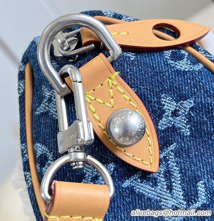 Pretty Style Louis Vuitton Speedy 18 Bandoulière Blue Monogram Flowers Denim M27557