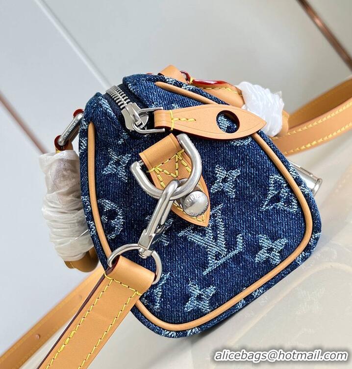 Pretty Style Louis Vuitton Speedy 18 Bandoulière Blue Monogram Flowers Denim M27557