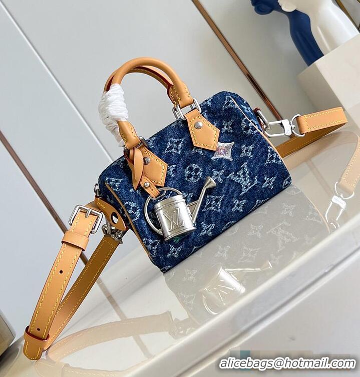 Pretty Style Louis Vuitton Speedy 18 Bandoulière Blue Monogram Flowers Denim M27557