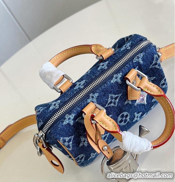 Pretty Style Louis Vuitton Speedy 18 Bandoulière Blue Monogram Flowers Denim M27557