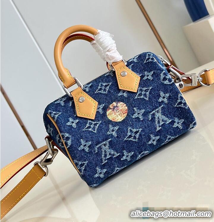 Pretty Style Louis Vuitton Speedy 18 Bandoulière Blue Monogram Flowers Denim M27557