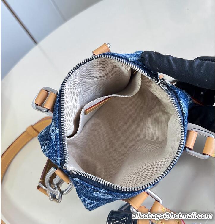 Pretty Style Louis Vuitton Speedy 18 Bandoulière Blue Monogram Flowers Denim M27557