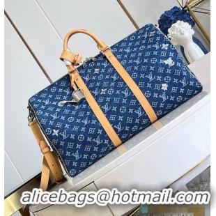 Best Quality Louis Vuitton Keepall 50 Blue Monogram Denim Flowers M27781