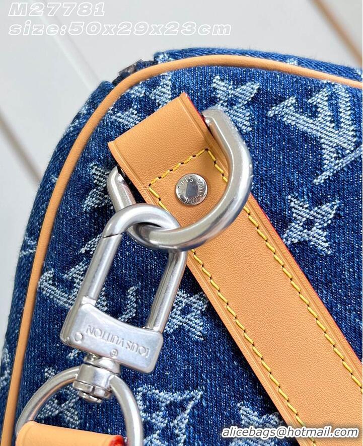 Best Quality Louis Vuitton Keepall 50 Blue Monogram Denim Flowers M27781