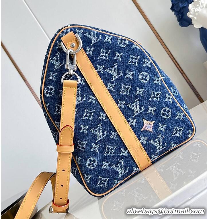 Best Quality Louis Vuitton Keepall 50 Blue Monogram Denim Flowers M27781