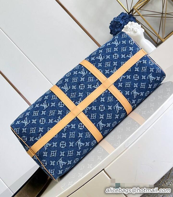 Best Quality Louis Vuitton Keepall 50 Blue Monogram Denim Flowers M27781