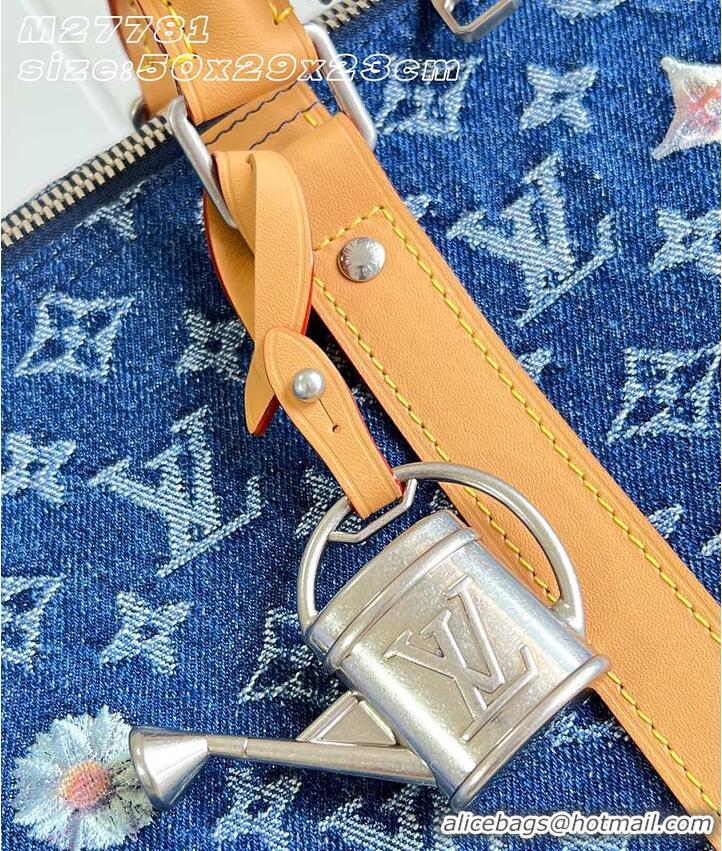 Best Quality Louis Vuitton Keepall 50 Blue Monogram Denim Flowers M27781