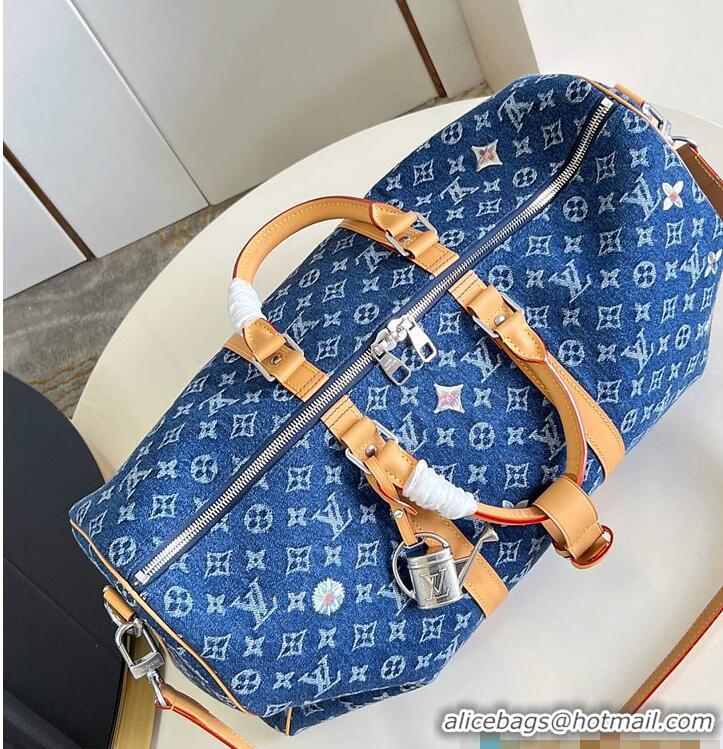 Best Quality Louis Vuitton Keepall 50 Blue Monogram Denim Flowers M27781