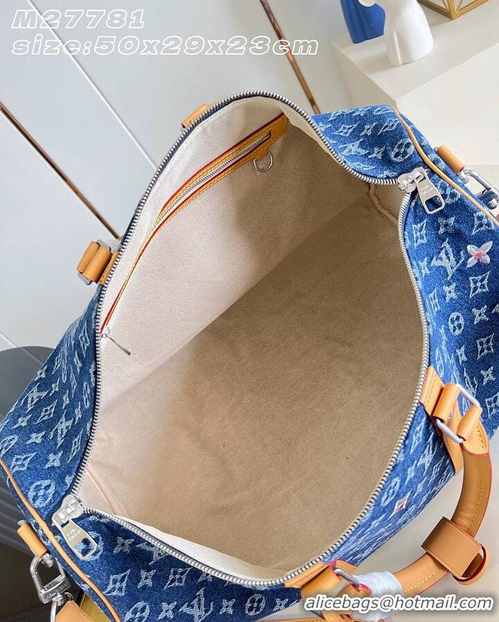 Best Quality Louis Vuitton Keepall 50 Blue Monogram Denim Flowers M27781