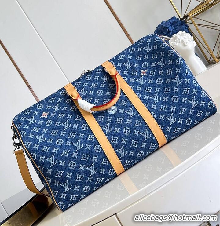 Best Quality Louis Vuitton Keepall 50 Blue Monogram Denim Flowers M27781