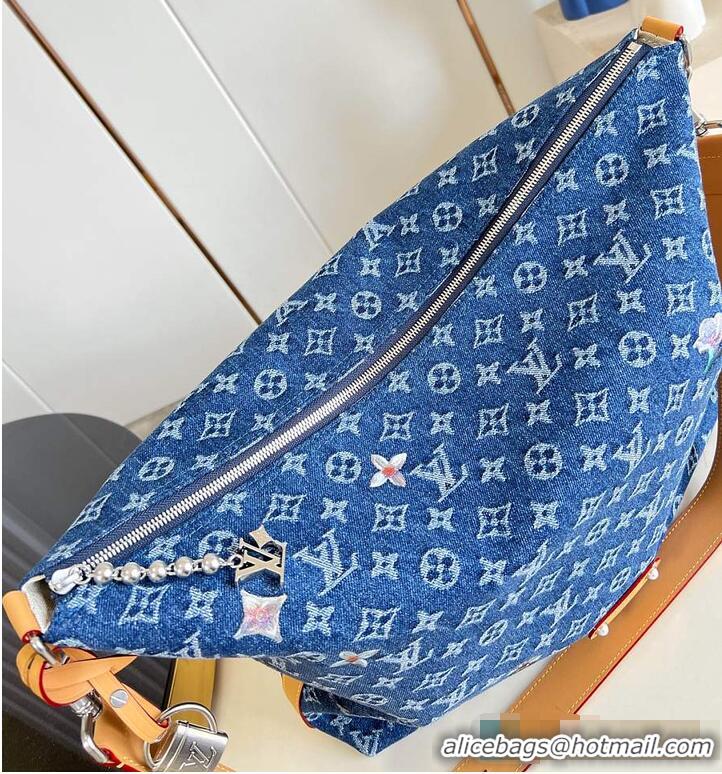 High Quality Louis Vuitton Vagabond Hobo Blue Monogram Flowers Denim M27555