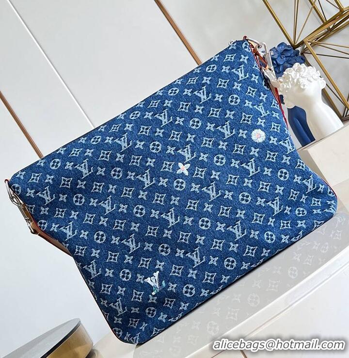 High Quality Louis Vuitton Vagabond Hobo Blue Monogram Flowers Denim M27555
