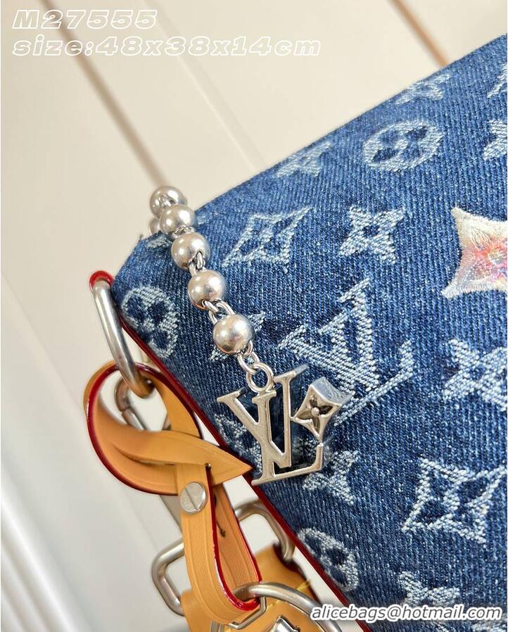 High Quality Louis Vuitton Vagabond Hobo Blue Monogram Flowers Denim M27555