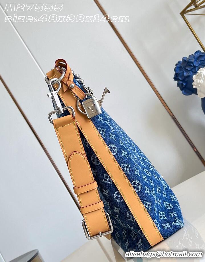 High Quality Louis Vuitton Vagabond Hobo Blue Monogram Flowers Denim M27555
