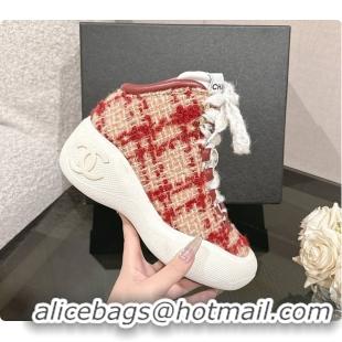 Good Quality Chanel Tweed Red Boots 6080613