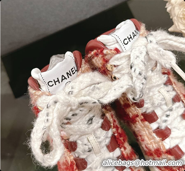 Good Quality Chanel Tweed Red Boots 6080613